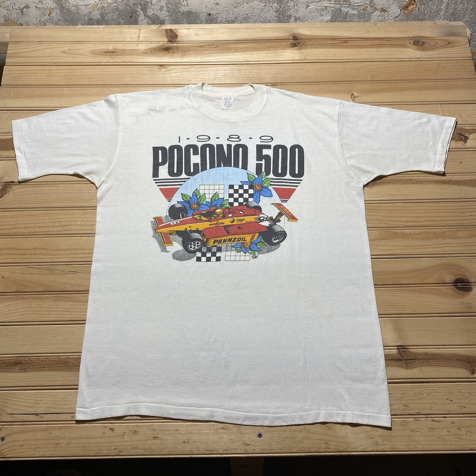 Vintage 80s 1989 Pocono 500 F1 Formula Racing Pennzoil Miller Car Shirt Size XL