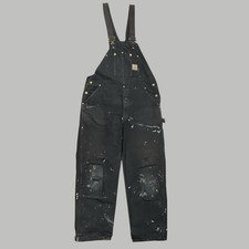 Carhartt Overalls Mens 40x32 Black Double Knee Canvas Workwear Unlined R01 USA