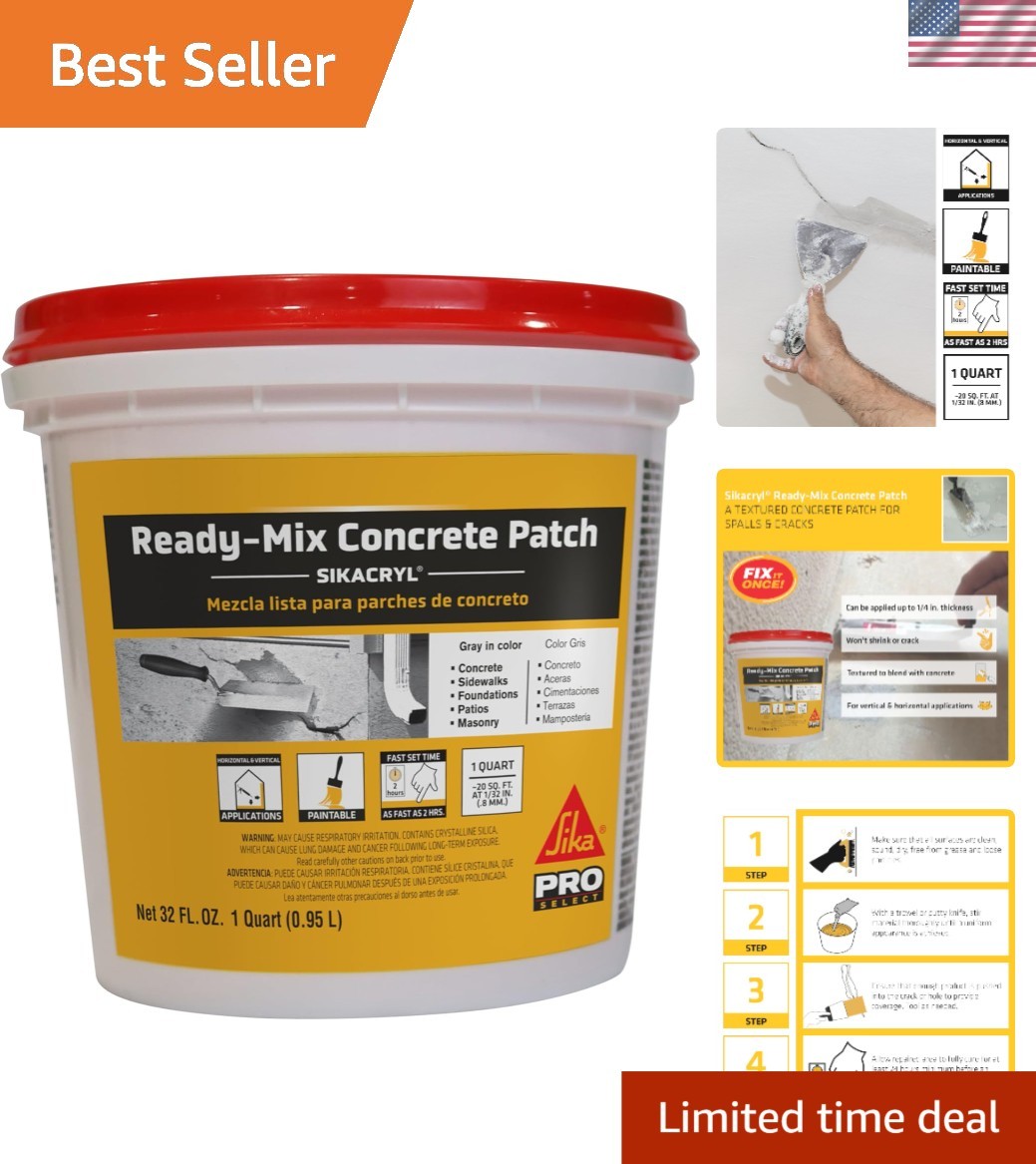 Cryl Gray Ready-Mix Concrete Patch - Textured Waterproof Repair Mix - 1 Qt