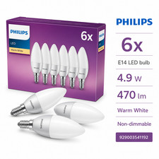 Philips E14 LED Candle Bulbs 4.9W 470lm 2700K Warm White 6 Pack