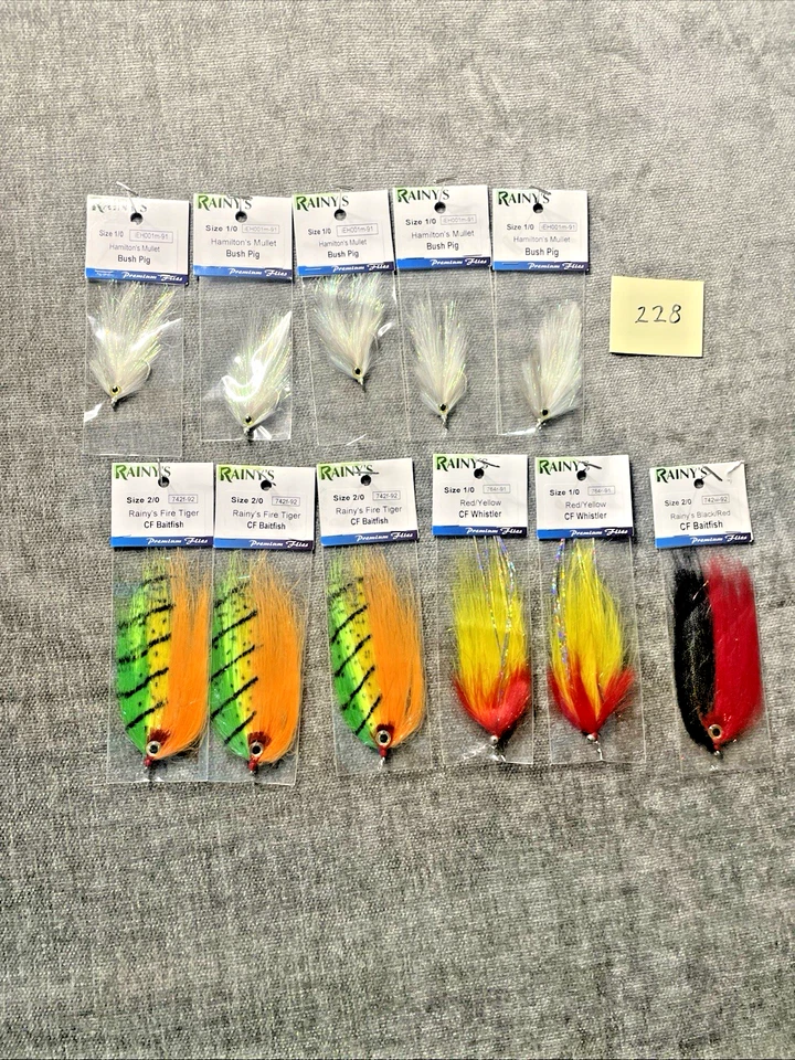 MOSCAS DE AGUA SALADA LLUVIOSA - LOTE DE 11 - Nuevas - 1/0 y 2/0 PESCA CON MOSCA (228) Foto 2 de 4