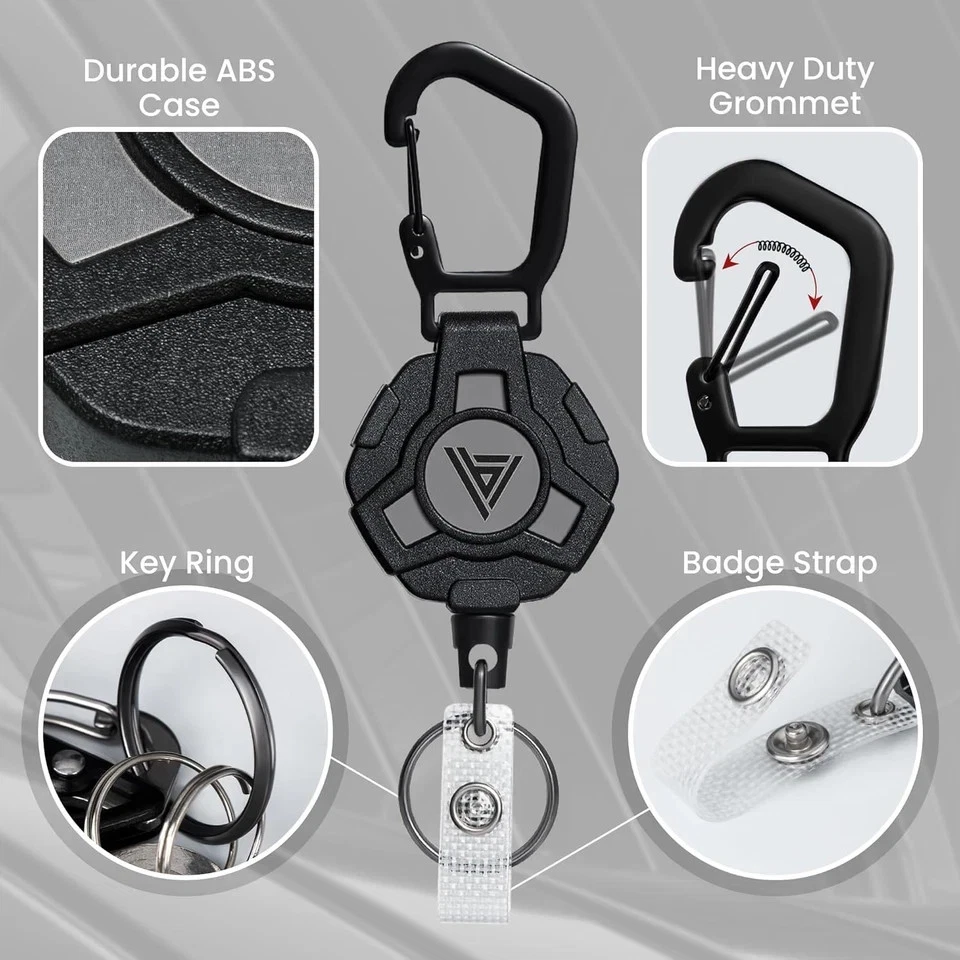 Paquete de 2 llaveros retráctiles con tarjetero de identificación, mosquetón de alta resistencia para insignia Foto 2 de 4