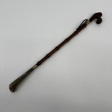 Vintage Italian Figural Dog Head Shoe Horn w/ Wooden Shaft