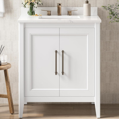 30'' Modern Bathroom Vanity with Sink, Soft-Close Doors & Engineered Stone Top