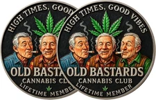2PCS Old Bastards Cannabis Club Coin Funny Lifetime Member Challenge Coin Gift