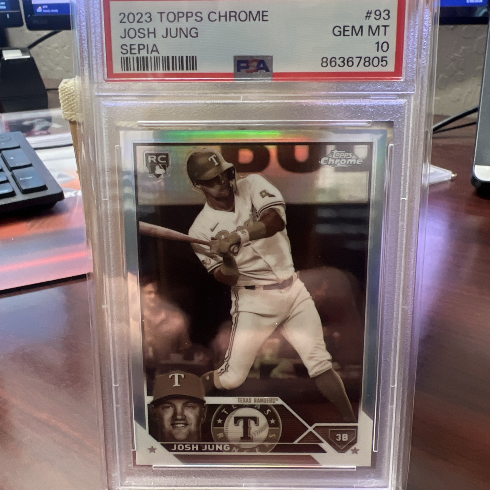 2023 Topps Chrome Josh Jung Sepia Refractor RC #93 PSA 10 Gem Mint Rangers