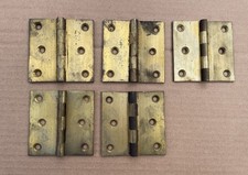 Lot of 5 Vintage Solid Brass 3x3 DOOR HINGES Unused with Storage Patina NOS