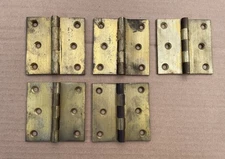 Lot of (5) Vintage Solid Brass 3x3 DOOR HINGES Unused with Storage Patina NOS