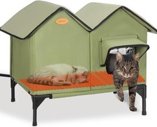 Large Heated Cat House for Outside in Winter, Elevated Waterproof Cat House f