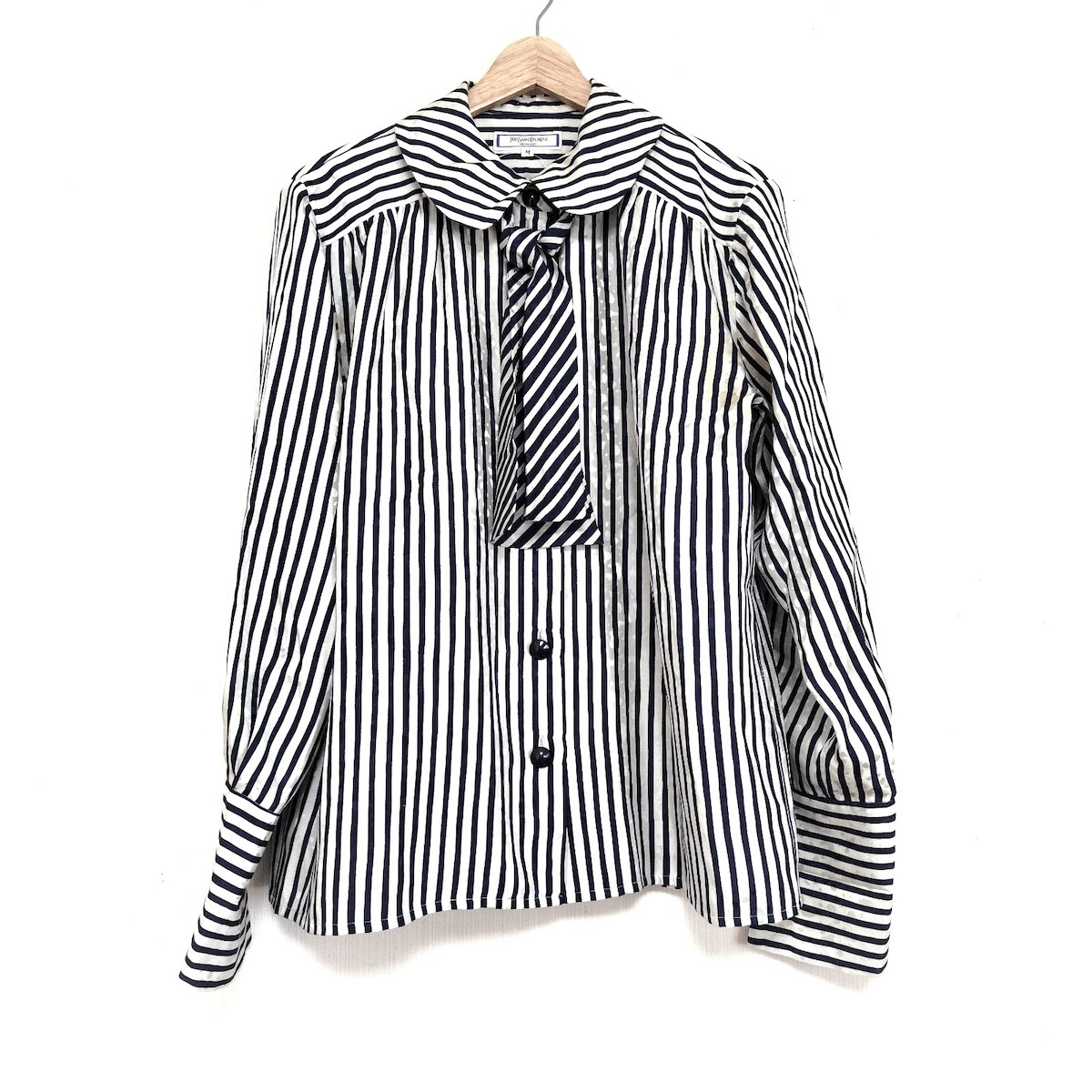 SAINT LAURENT Auth YvesSaintLaurent Camicetta da donna bianca blu navy grigio chiaro