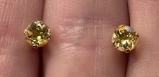 14K Gold Citrine Stud Earrings 5MM Round Faceted Yellow Gemstone Stone