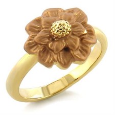 Women's Flower Ring, Smoked Top Grade Crystal, 14K Gold Plated, White Metal