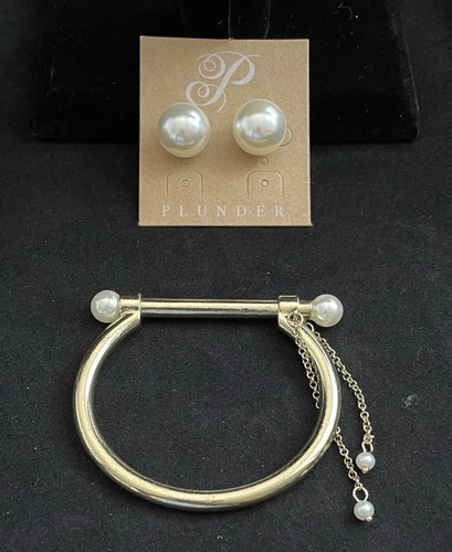 Plunder Design Jewelry Axel Gold Pearl Cuff Magnet Bangle Bracelet And Earrings