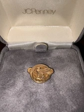 Vintage Art Deco Eagle Lapel Pin Tie Tack Gold Tone 1930s Patriotic Jewelry