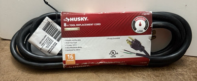Husky 8 ft. Black  Medium-Duty Tool Replacement Cord 13Amp 3 prong