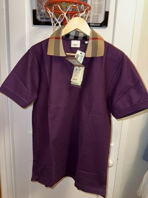 Burberry London Men's Polo Shirt XL Burgundy Pansy Red Short Sleeve