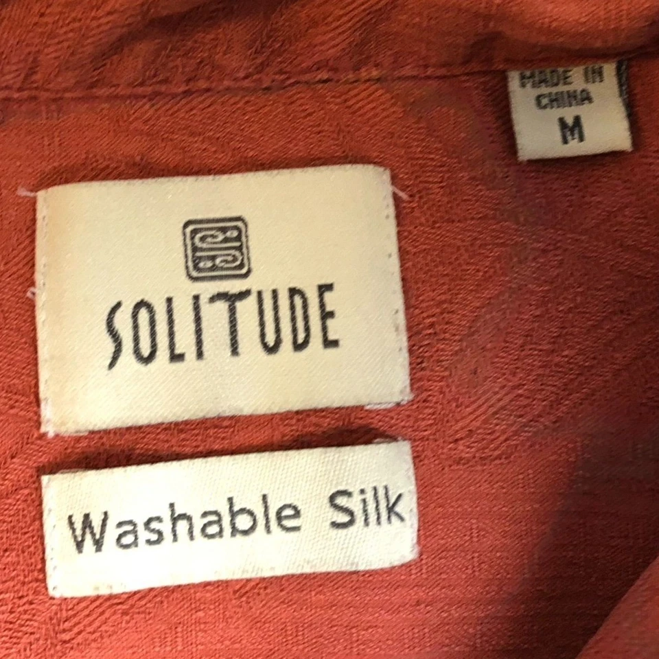 Solitude Mens Shirt Medium Short Sleeve 100% Silk Button Up Textured Casual Rust - Image 4 of 4
