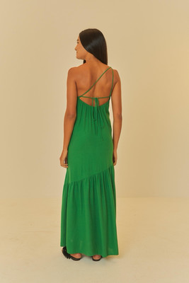 FARM RIO GREEN LINEN BLEND ONE SHOULDER LONG DRESS GOLDEN FISH DETALS SIZE  UK 8 | eBay UK