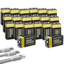 Lot 9V 9 Volt Li-ion USB Rechargeable Batteries 1300mAh Lithium Battery  Cable