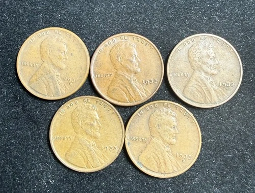 5 Lincoln Wheat Pennies (1931D, 1932, 1932D, 1933, 1933D) VF-XF Coins #38