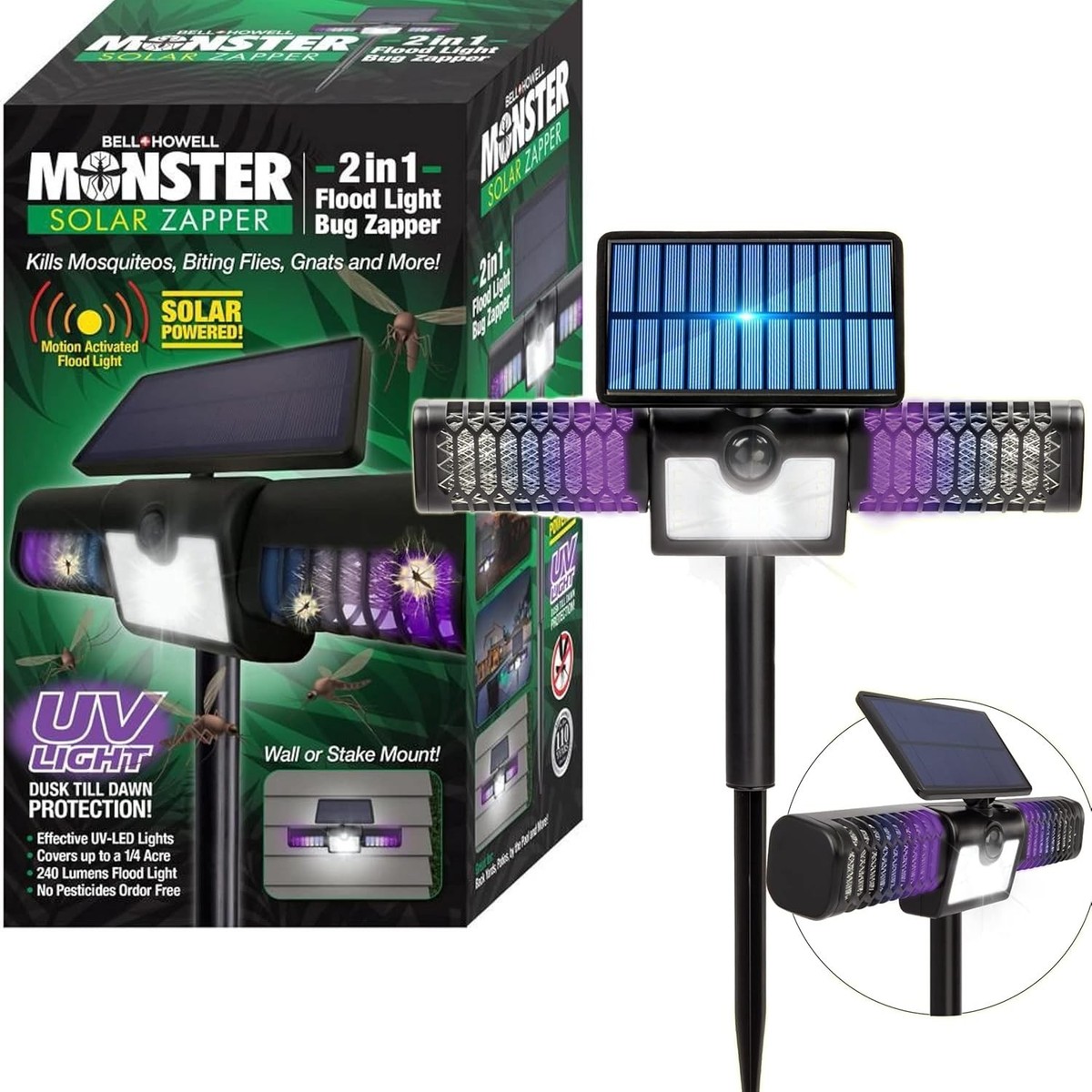 Bell + Howell Monster Solar Floodlight Zapper 2-in-1 Floodlight