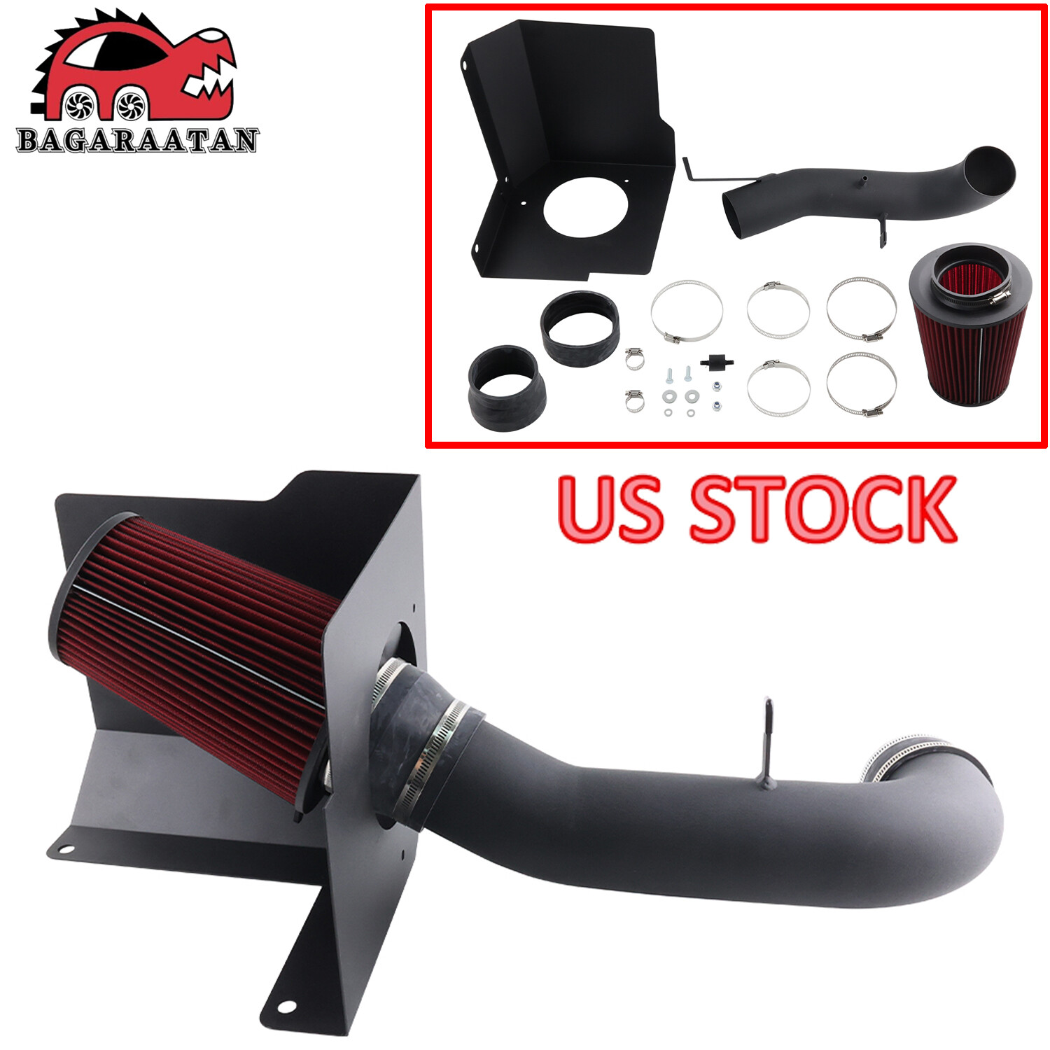 Cold Air Intake System + Red Filter For 07-08 GMC Tahoe Yukon 4.8 5.3L V8 Engine