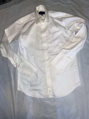 David Donahue Shirt 16 34/35 White French Cuff Trim Fit Dress Shirt - Foto 1 di 11