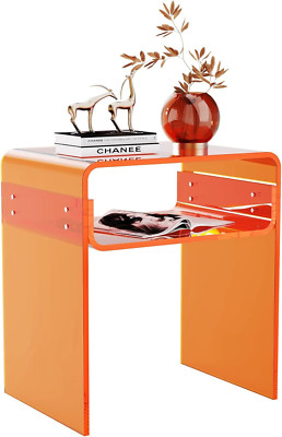 Orange Clear Acrylic 2-Tier End Table Nightstand for Living Room & Bedroom