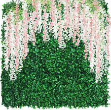 54 Pack Greenery Backdrop with Flowers for Weddings - Artificial Hedge Wisteri