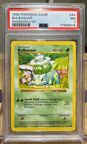 1999 Pokémon Base Set Bulbasaur 44/102 Shadowless PSA 7 Near Mint