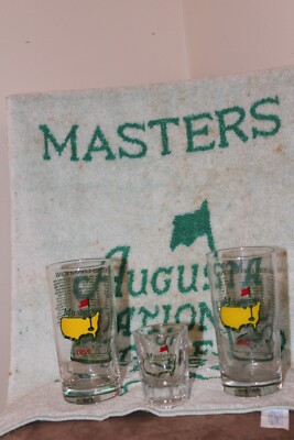 Vintage Masters Augusta National Two Commemorative Glasses, Shot Glass and Towel