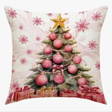 Pink Romantic Christmas Tree Christmas Throw Pillow Cover Winter Holiday Decor