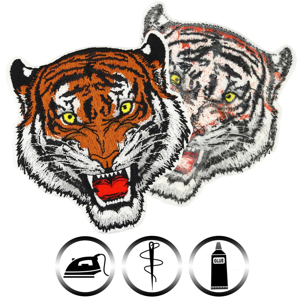 Tigerkopf Aufnäher Tiger Patch Bügelbild brüllender Tiger Sticker 100x95mm - Bild 4 von 4