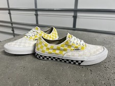 Vans Authentic Yellow And Grey Checkerboard Men 7 Women 8.5