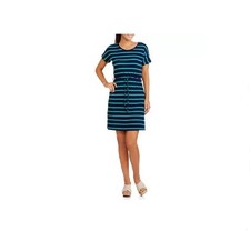 New SIZE MEDIUM 8-10 Women's Cinched Waist BLUE T-Shirt Dress "New" LightWeight