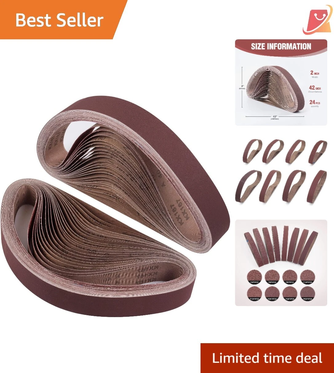 Sanding Belts Aluminum Oxide 2x42 Inch 24 Pcs Complete Set for Woodworking Pr...