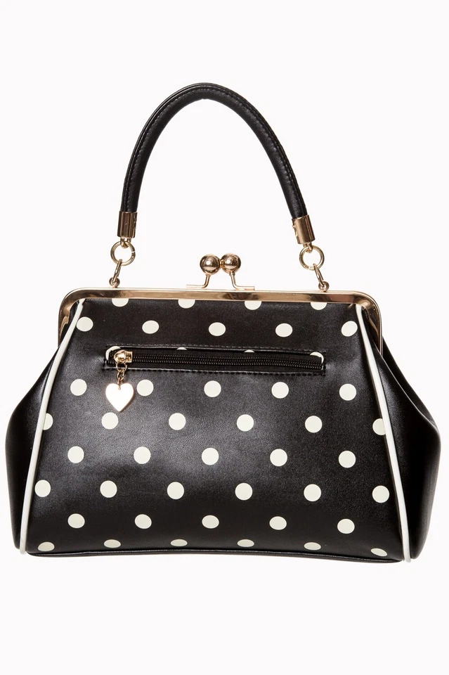 Moco Negro Blanco Polk Dot Retro Vintage Rockabilly Crazy Pequeño Bolso Cosa PROHIBIDO Foto 4 de 4