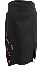 Vintage 00’s Black pink embroidery stretchy pencil skirt. Size 14. New Look #66