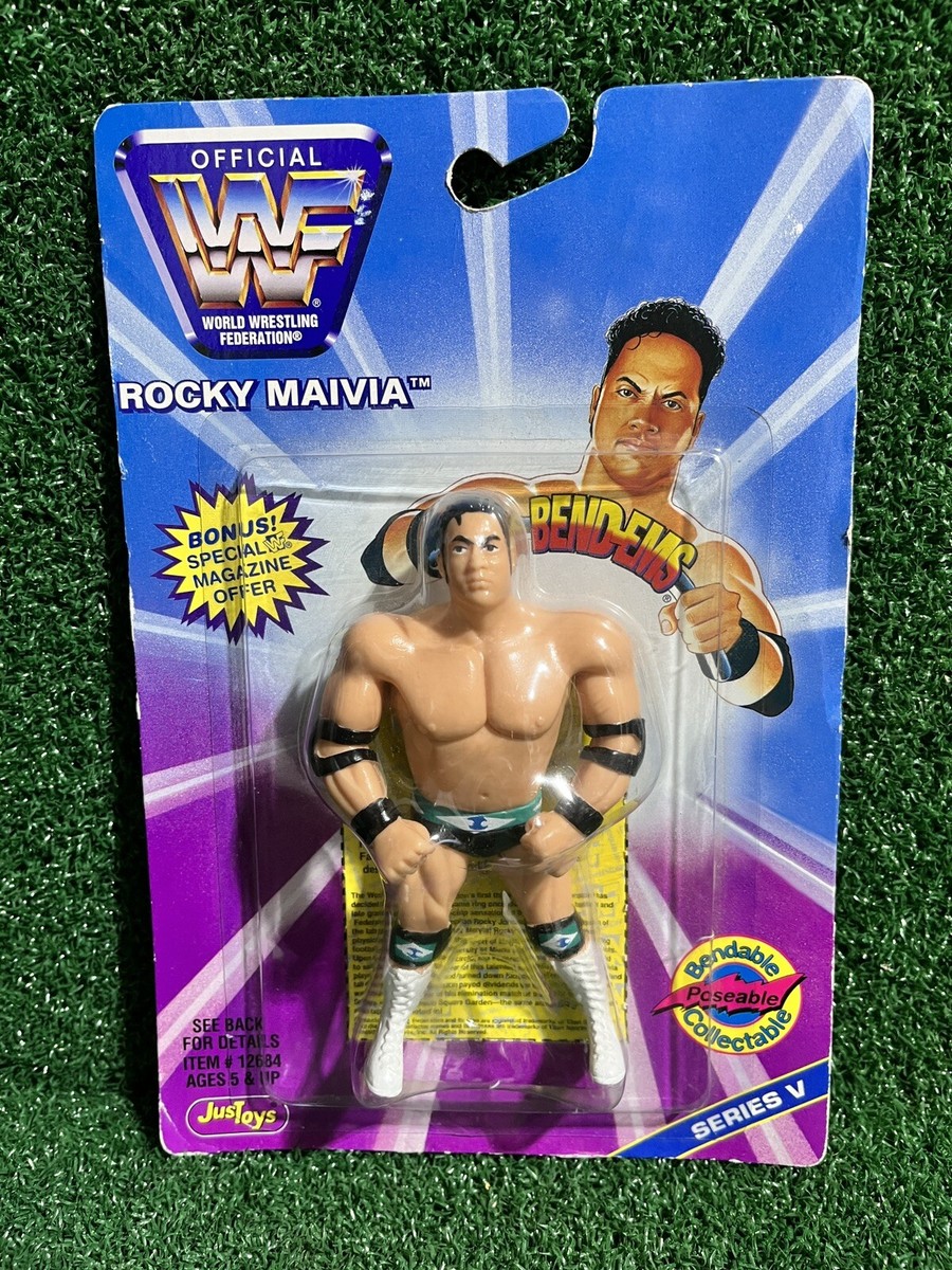 ROCKY MAIVIA Just Toys WWF Bend-Ems series 5 figure 1997 ROOKIE