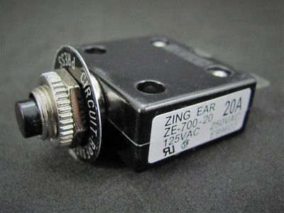 20A 125 / 250V Philmore B7020 Push-Button Circuit Breaker w/Quick Connect Term 