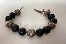 Exotic Sterling Silver "Sputnik" & Niello Enameled Smooth Orb Unisex Bracelet