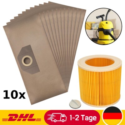 10x Staubsaugerbeutel + Filter Ersatz für Staubsauger Kärcher WD3 MV3 Serie
