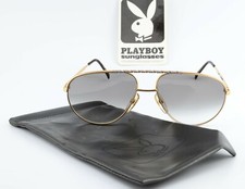 PLAYBOY Sunglasses 4599 49 60-16 Gold White Metal Vtg 80s Deluxe Pilot ML Bunny