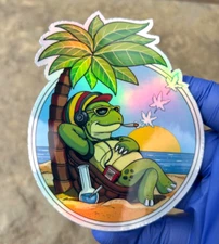 Beach Turtle Holographic Sticker Waterproof Vinyl Trippy Creative 420 Stoner Art