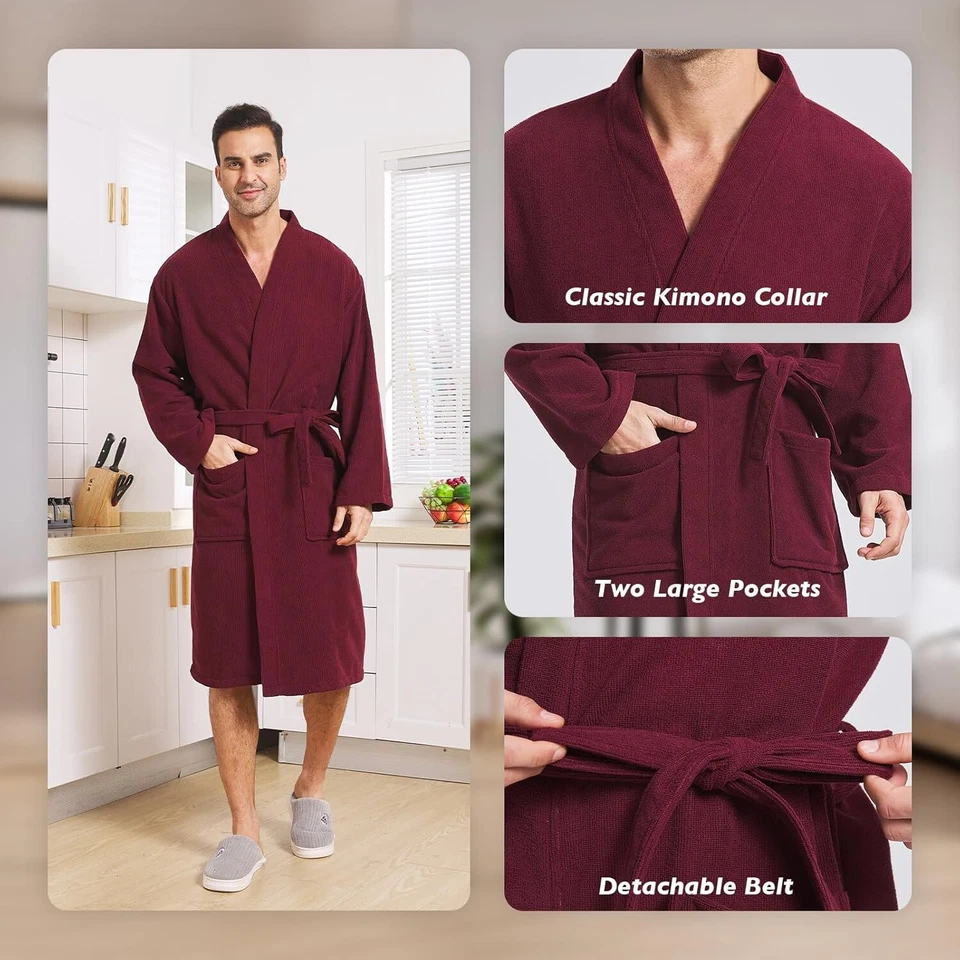 Batas de tela de felpa para hombre grandes y altas cortas para hombre bata kimono spa albornoz Foto 3 de 4