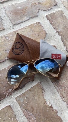 Ray-Ban Gold Frame Sunglasses with Blue Lenses and Brown Case Ray-Ban Aviator Sunglasses with Case - Gold Frame and Blue  main image 2