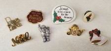 Lot of 8 Christmas Lapel Hat Pins Jesus is the Reason Noel Santa Joy Bells Peace