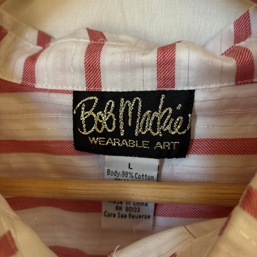 Camicetta donna Bob Mackie righe rosse ciliegie con bottoni indossabile art top taglia L nuova con etichette - Foto 3 di 7