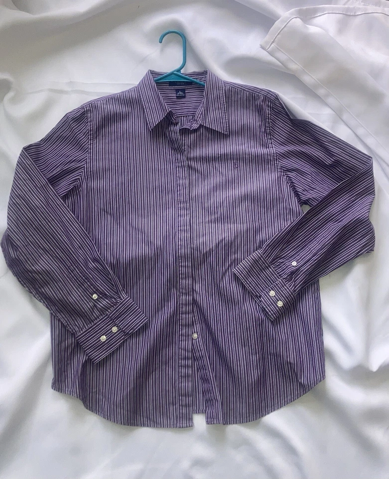 Фиолетовый/синий в полоску 100% хлопок платье рубашка CHAPS молодежи большой - Изображение 3 из 4