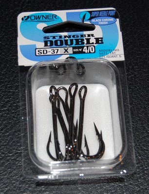 Owner 5671-141 Double Frog Hook Size 4/0 Pack of 5 - 3X Strong Black Chrome